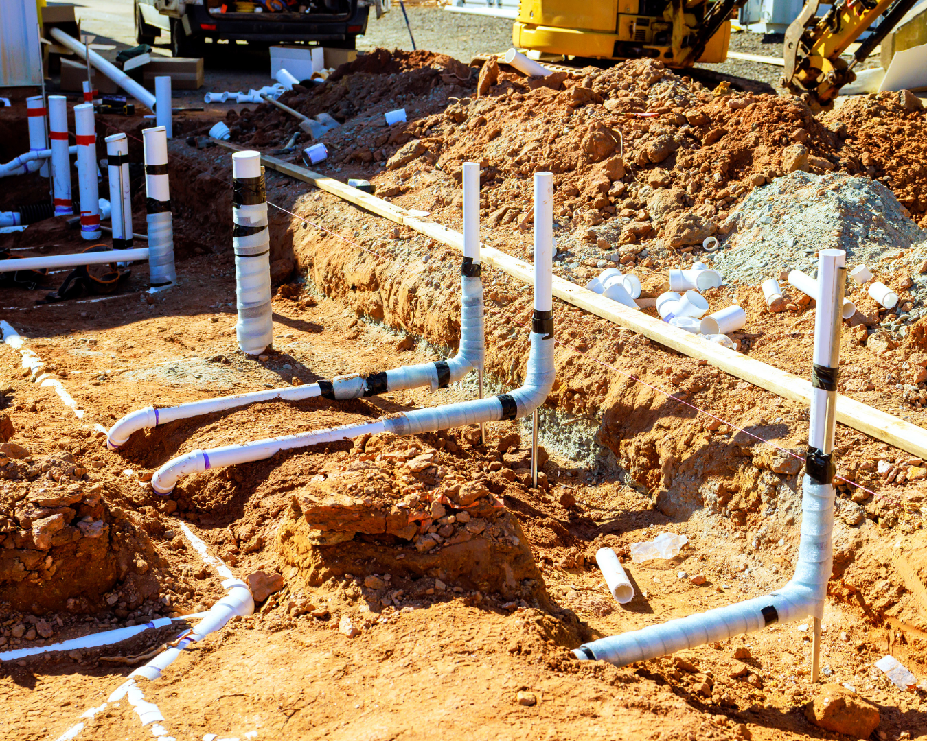 Water and septic system installation in progress
